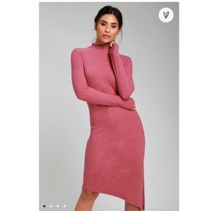 NWT LuLus Rose Ribbed Long Sleeve Midi Dress